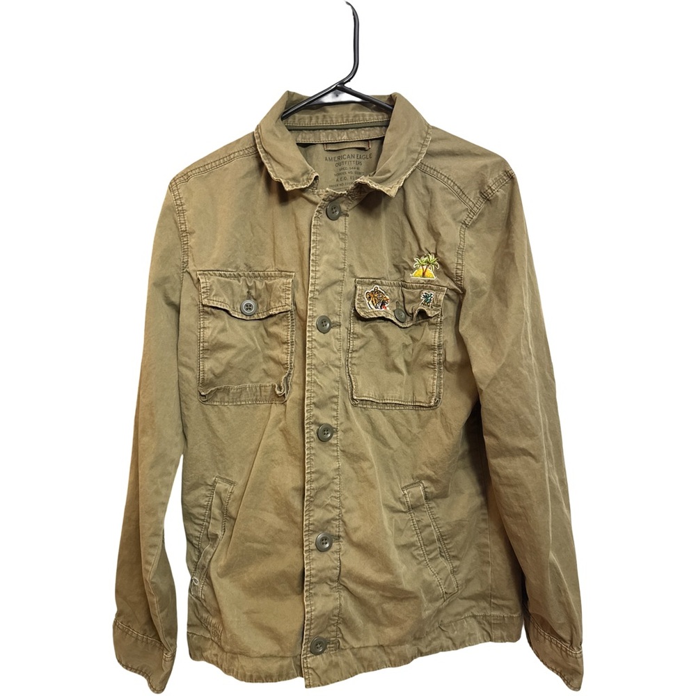 Men's Tan Jacket with Hood Embroidered Logos